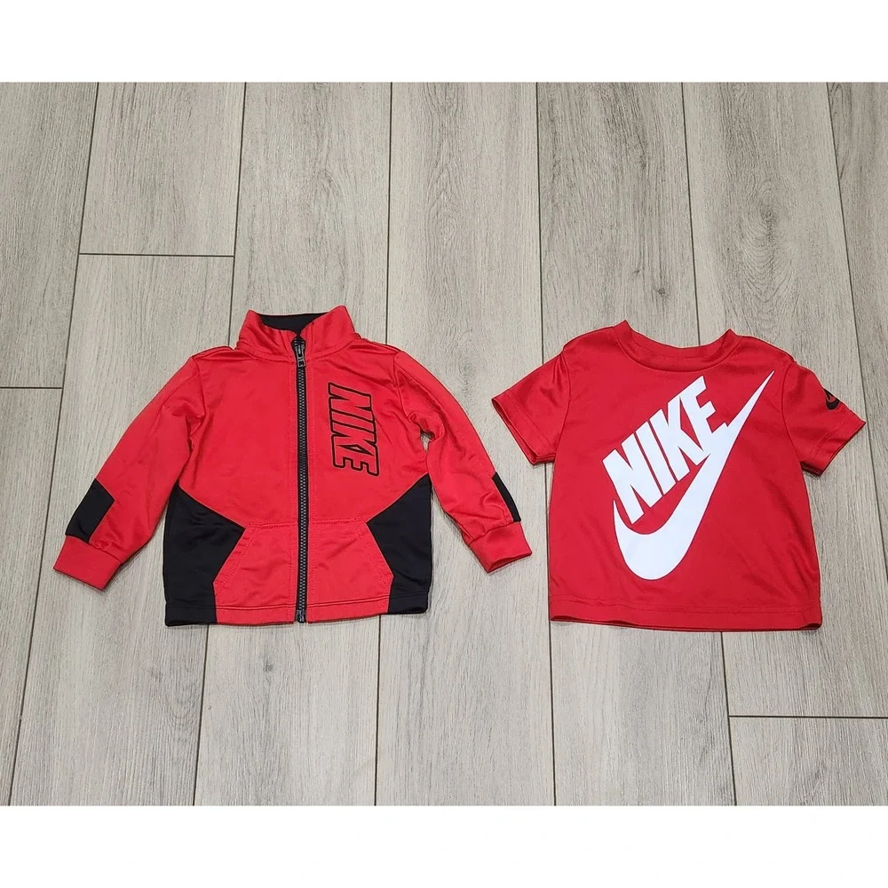 Nike Toddler Red Black Track Jacket 18M & Graphic T-Shirt 2T Bundle Boys Girls